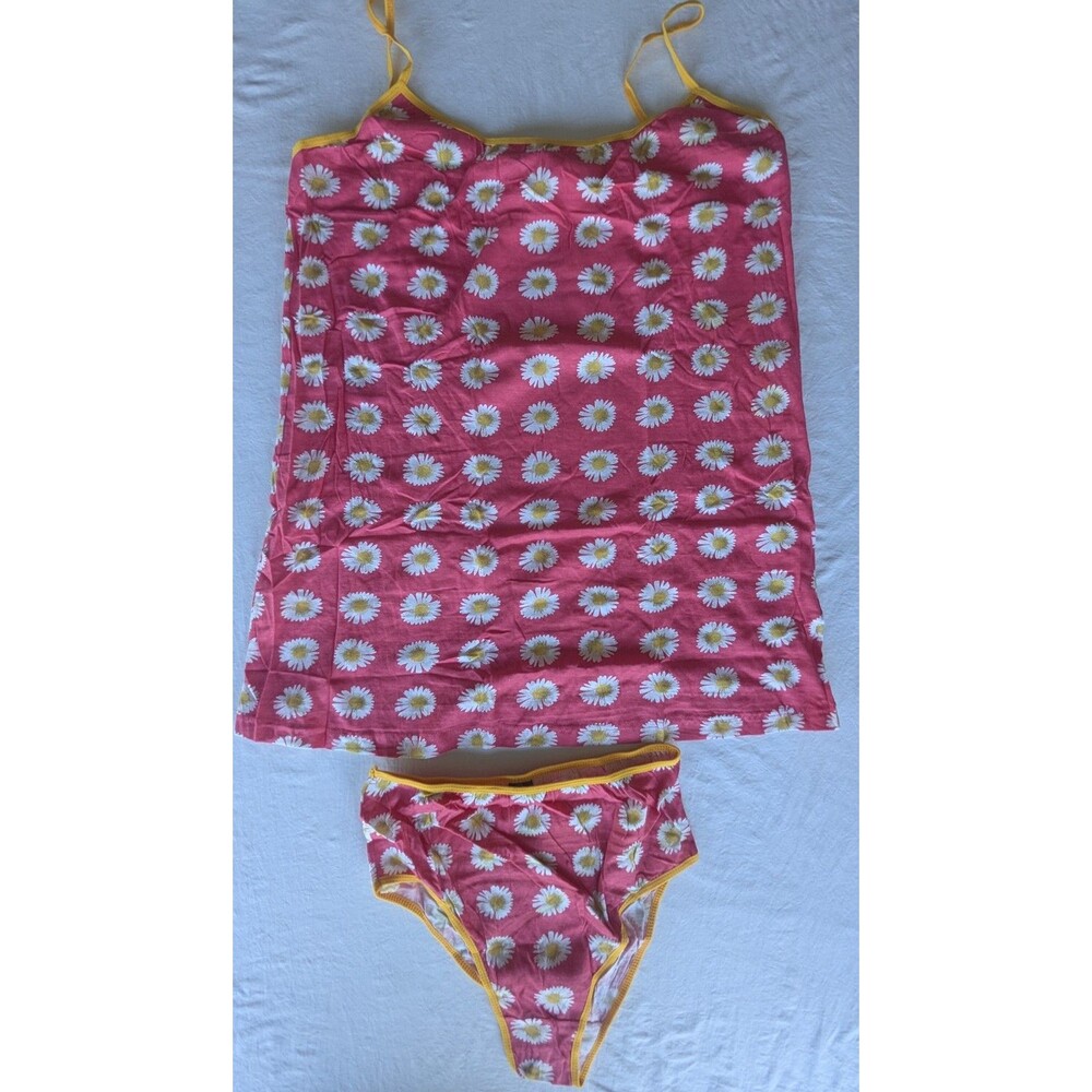 Dangerous Duds Women's 2XL Pink Daisy Print Cami & Panty Set Cotton Blend